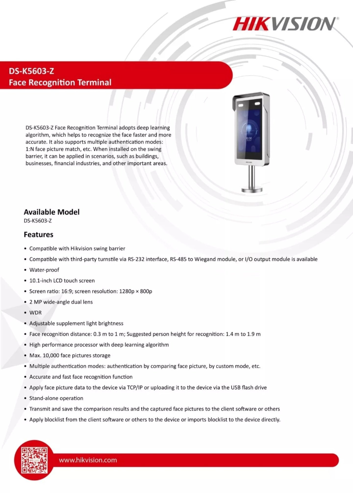 Hikvision DS-K5603-Z Facial Recognition Terminal